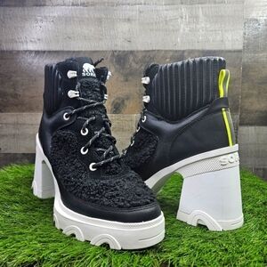 New SOREL Brex™ Faux Shearling Block Heel Lace-Up Boot | 9.5